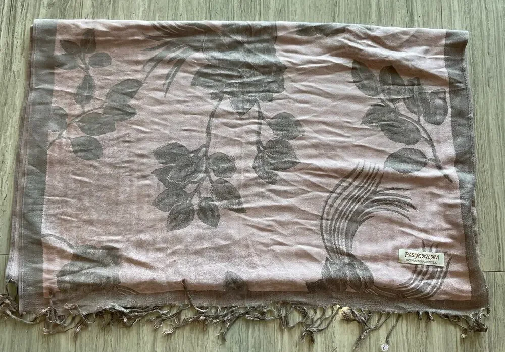 Pashmina Silk Reversible Floral Shawl/Wrap/Scarf Pink and Grey Elegant Romantic